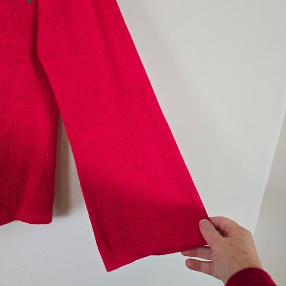 Vintage Tiara Cardigan Sweater Womens M Pink Embellished Poinsettia Festive - Picture 6 of 8